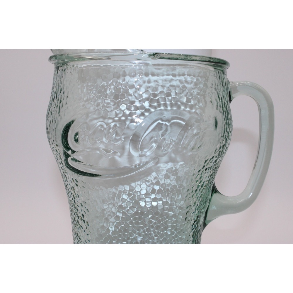 Vintage Coca Cola Pitcher and 2 Glasses Set Pebbled Green Glass Coke - Picture 6 of 11
